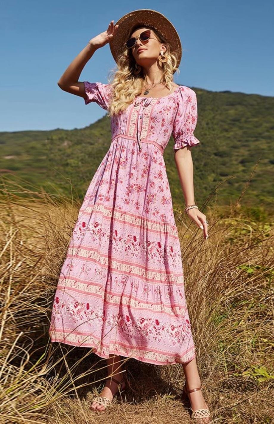 Robe Bohème Champêtre Fille | Reine Rustique ROSE / XS