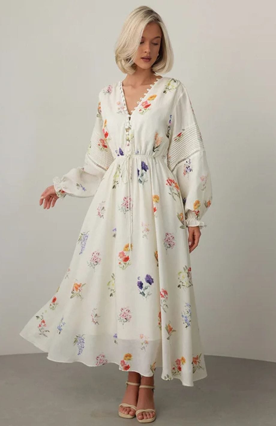 Robe Longue Bohème Champêtre | Reine Rustique BLANC / S