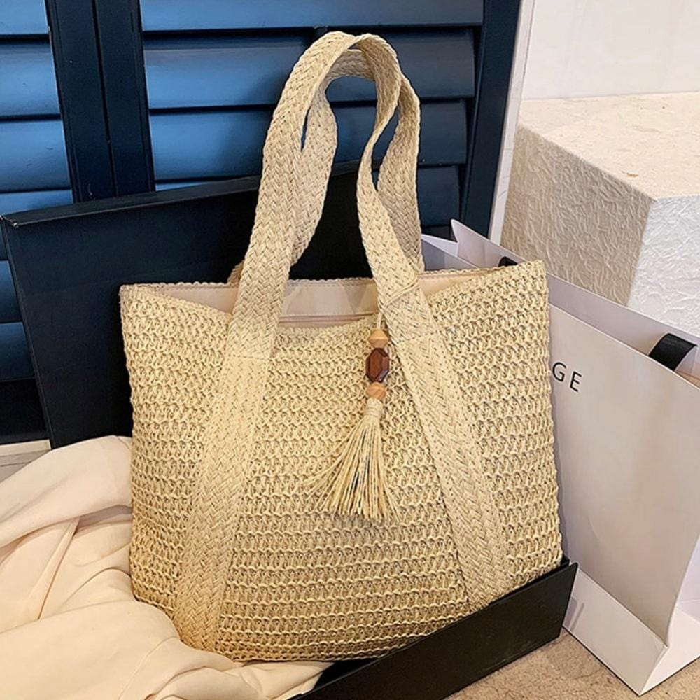 SUNOYA Sac De Plage D'Été En Paille Beige - Sac à Bandoulière Tissé Main Pour Femme, Voyage Vacances