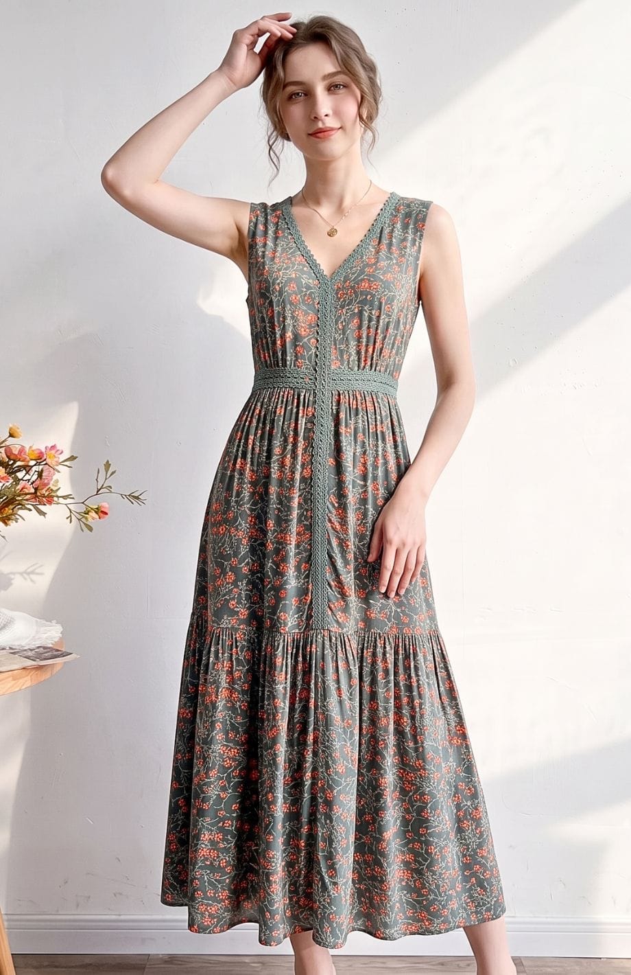 Robe Style Bohème | Reine Rustique VERT / S
