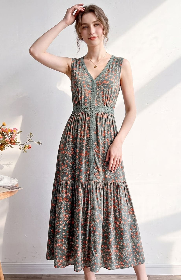 Robe Style Bohème | Reine Rustique VERT / S