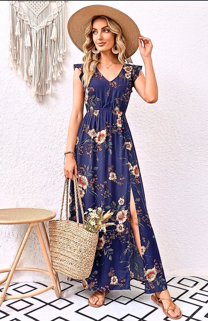 Robe Longue Imprimé Floral | Reine Rustique BLEU NUIT / XS
