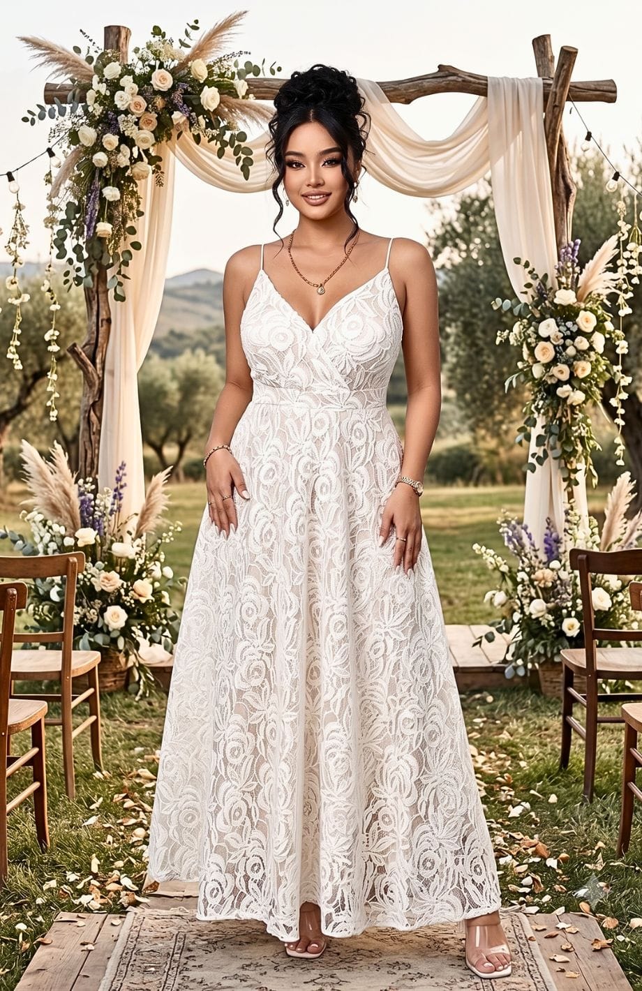 Robe Bohème Chic Invite Mariage Grande Taille | Reine Rustique BLANC / 0XL