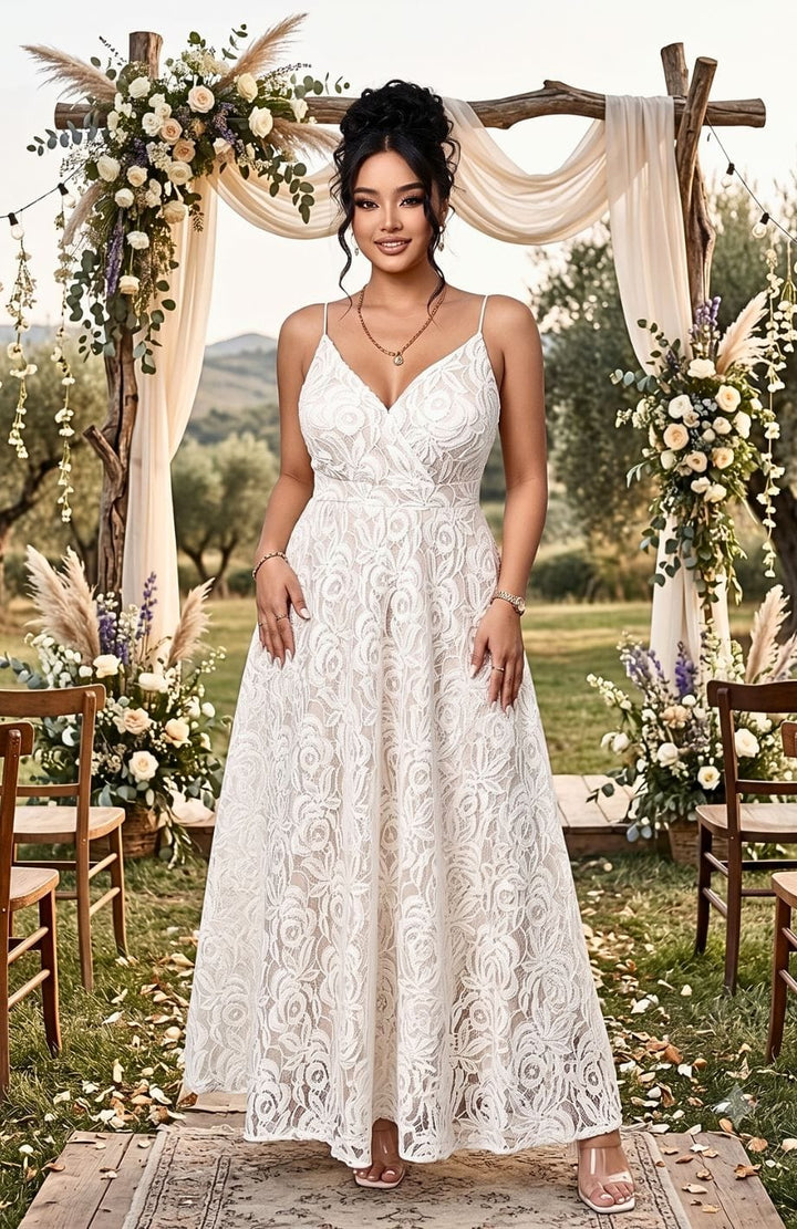 Robe Bohème Chic Invite Mariage Grande Taille | Reine Rustique BLANC / 0XL