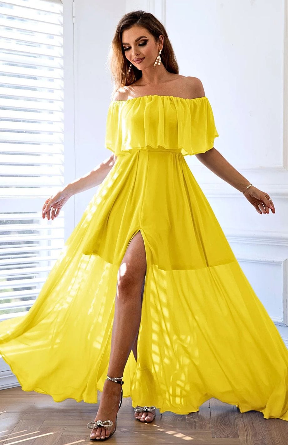 Robe Champêtre Bohème pour Mariage Invité | Reine Rustique JAUNE / S
