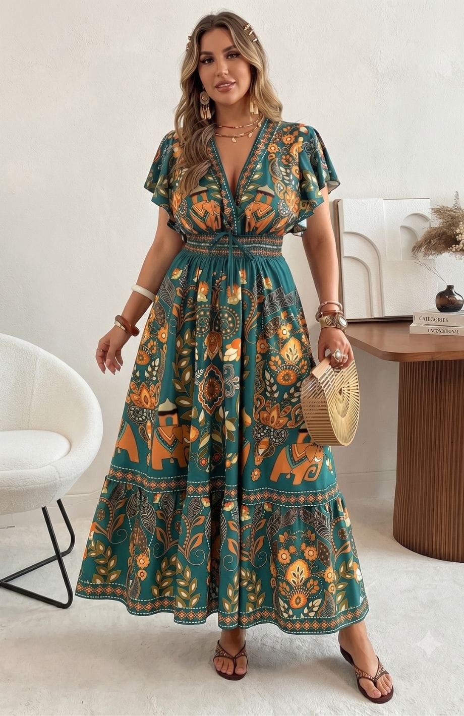 Robe Longue Grande Taille Bohème | Reine Rustique VERT / 0XL