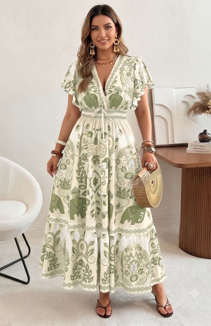 Robe Longue Grande Taille Bohème | Reine Rustique VERT CLAIR / 0XL