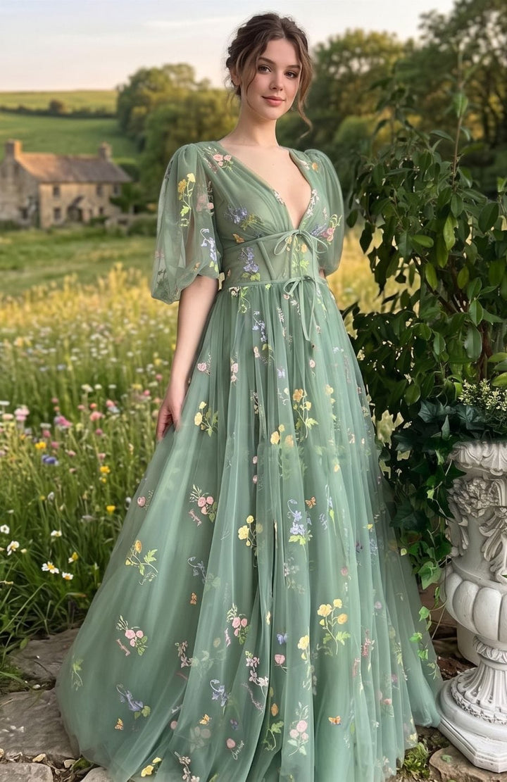 Robe Pour Mariage Chic | Reine Rustique VERT LONGUE / XS