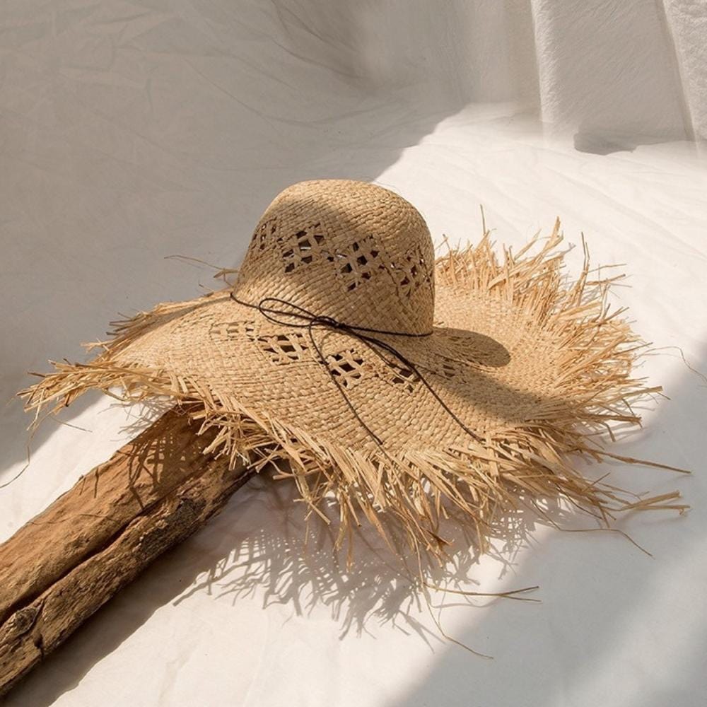 Chapeau De Soleil En Paille Papier Pliable - Bord Large, Cordon De Menton, Pour Plage Et Jardin
