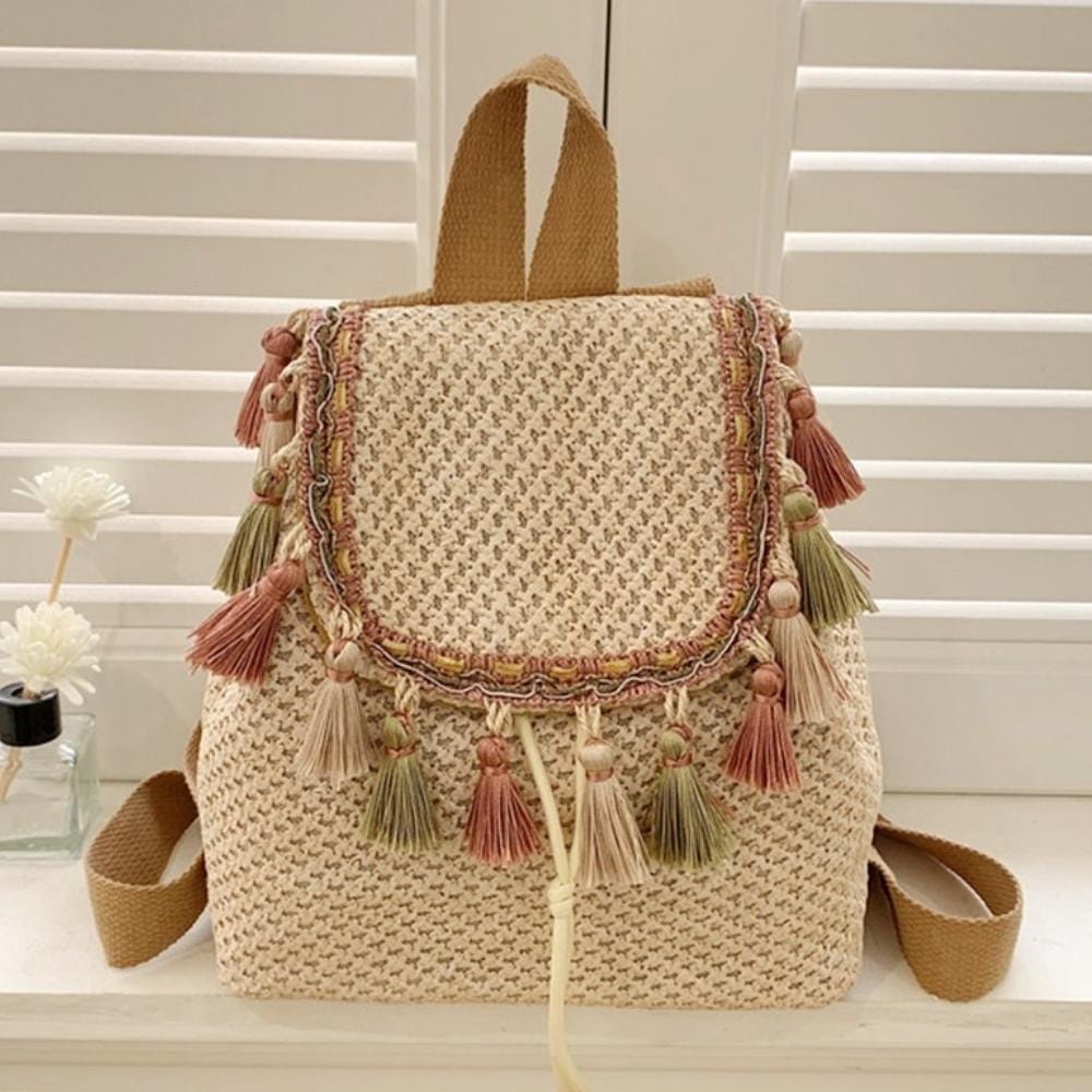 Mini Sac A Dos Femme En Paille | Reine Rustique KAKI / 24x23x11cm