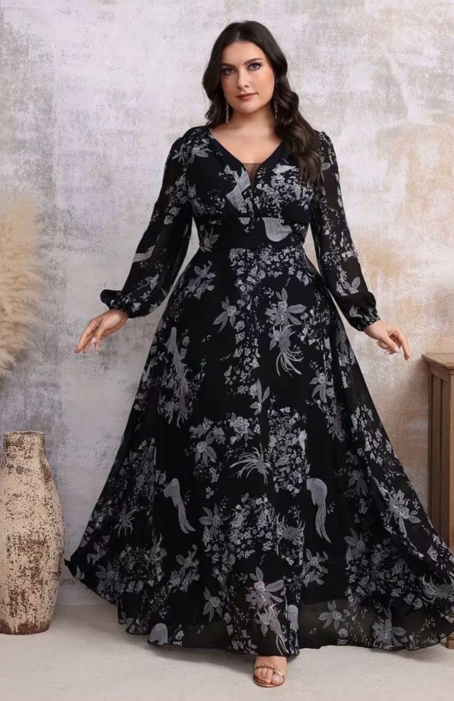 Robe Bohème Chic Invite Mariage Grande Taille | Reine Rustique NOIR / 1XL