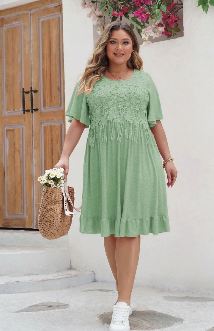 Robe Bohème Grande Taille | Reine Rustique VERT / 1XL