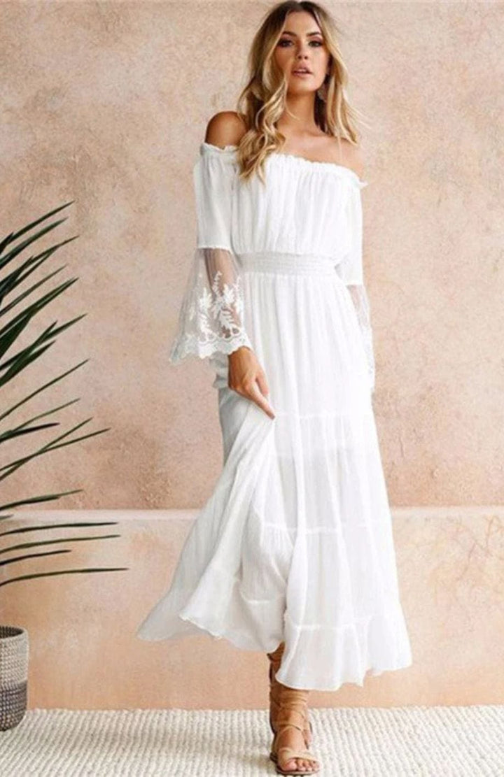 Robe Bohème Mariage Reine Rustique BLANC / S