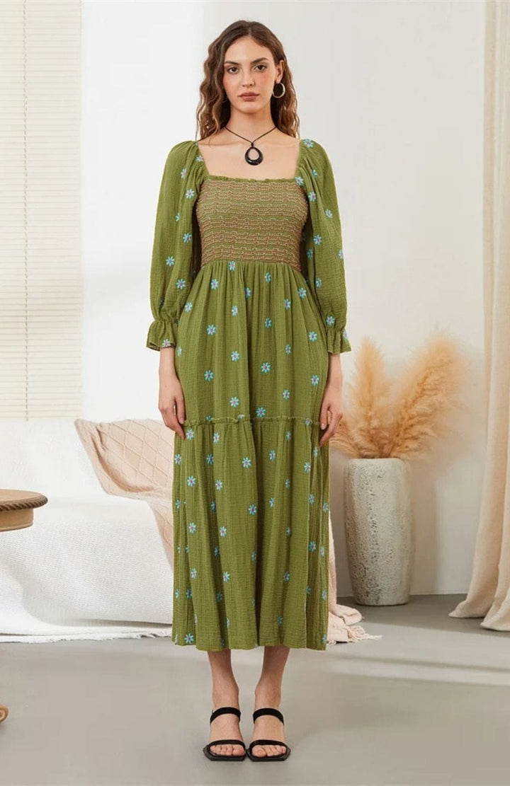 Robe Bohème Vintage | Reine Rustique VERT / S