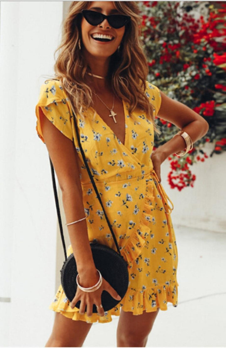 Robe Champêtre Courte Jaune | Reine Rustique