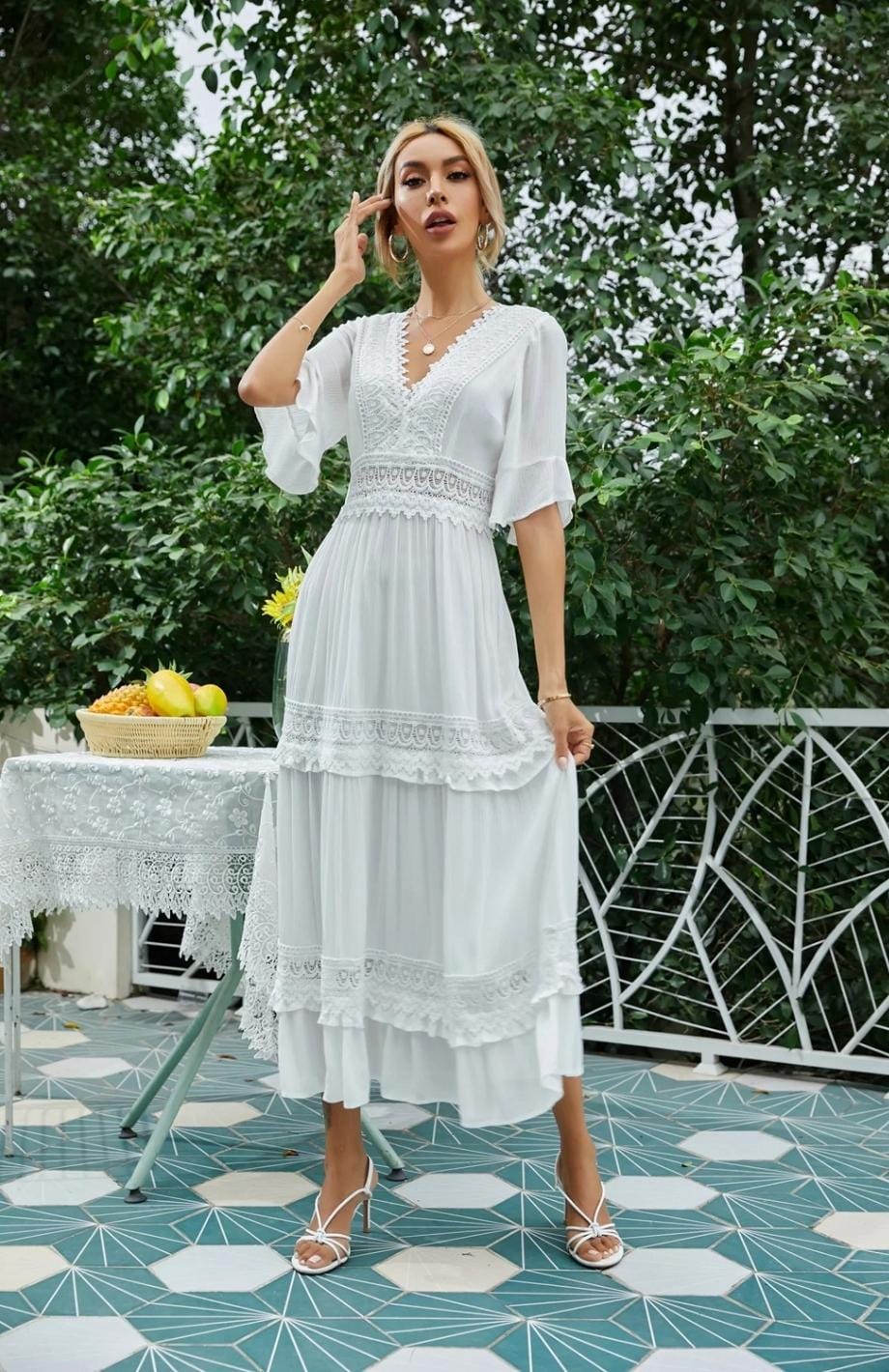 Robe Champêtre Dentelle | Reine Rustique BLANC / S