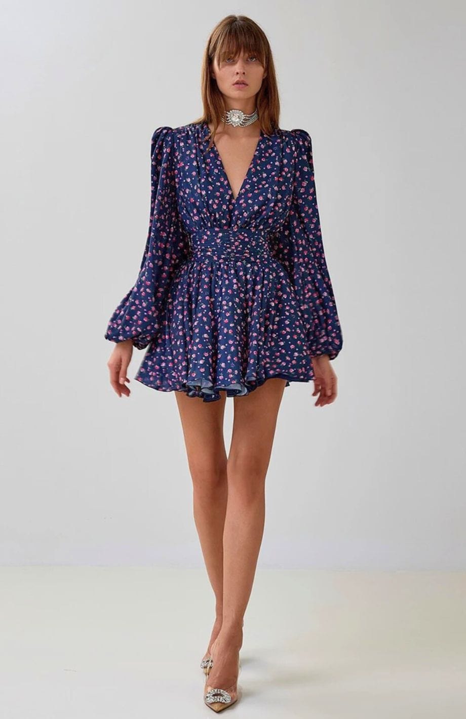 Robe Champêtre Fleurie | Reine Rustique BLEU MARINE / S