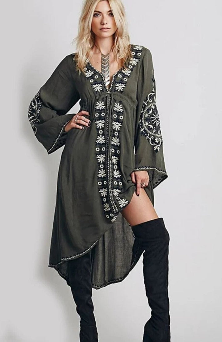 Robe Chic Et Bohème  | Reine Rustique VERT / S
