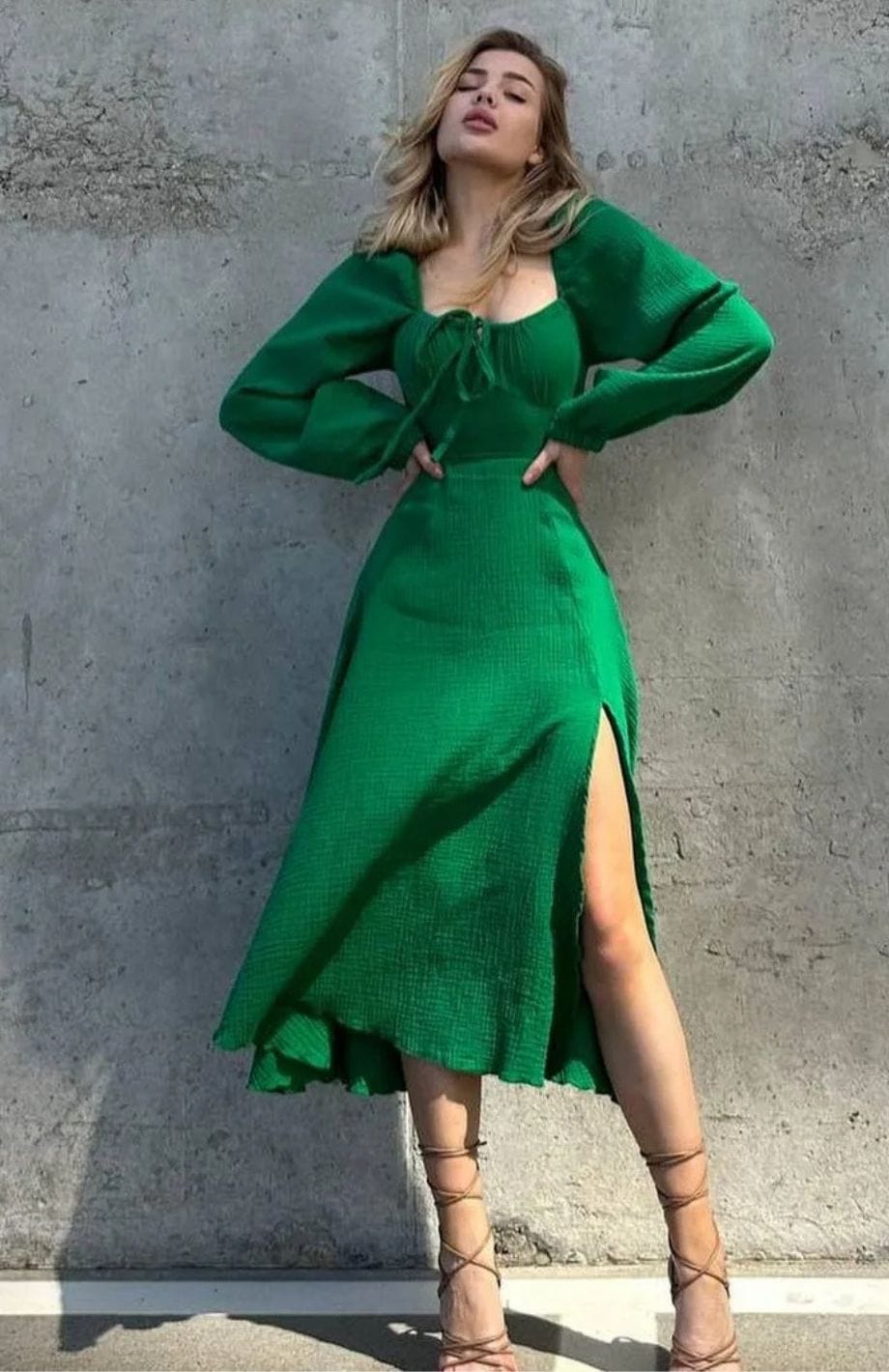 Robe Cocktail Mariage Bohème Chic | Reine Rustique VERT / S