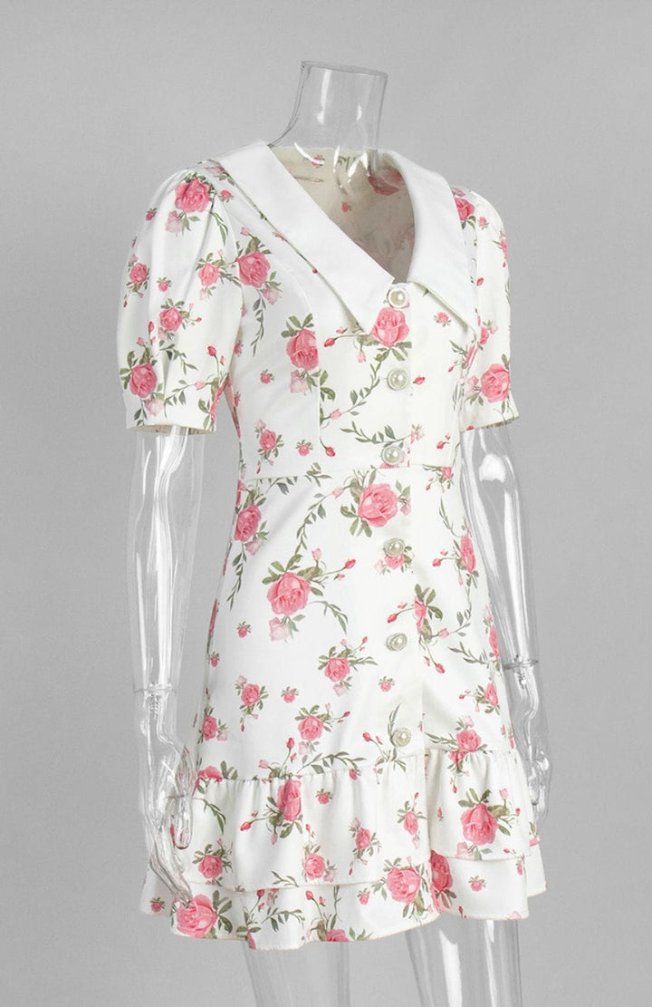 Robe Courte Champêtre Fleurs Chic Petites Manches