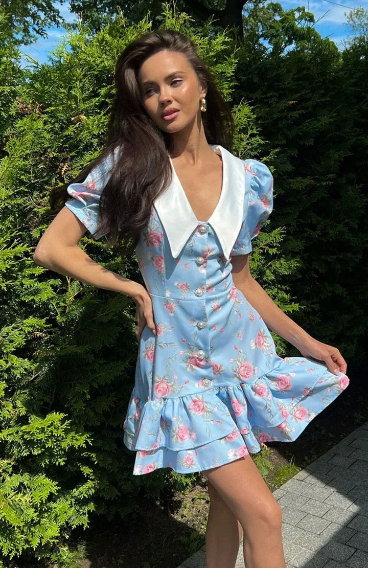 Robe Courte Champêtre Fleurs Chic Petites Manches