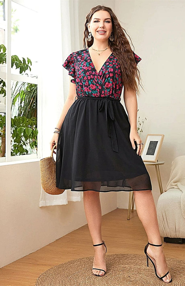 Robe Courte Florale | Reine Rustique NOIR / XL