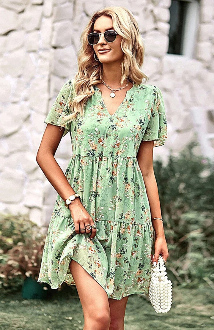 Robe Courte Imprimé Floral | Reine Rustique VERT / S