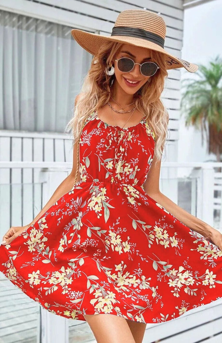 Robe Courte Motif Floral | Reine Rustique ROUGE / S