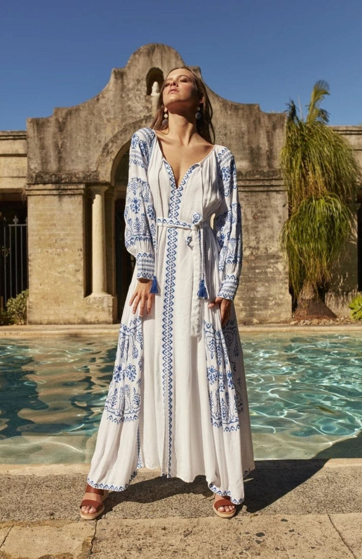 Robe En Lin Bohème Chic | Reine Rustique BLANC / S