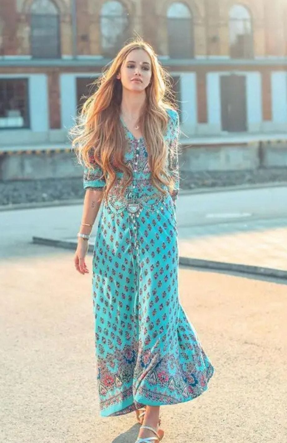 Robe Longue Bohème Hippie Chic | Reine Rustique BLEU VERT D'EAU / S