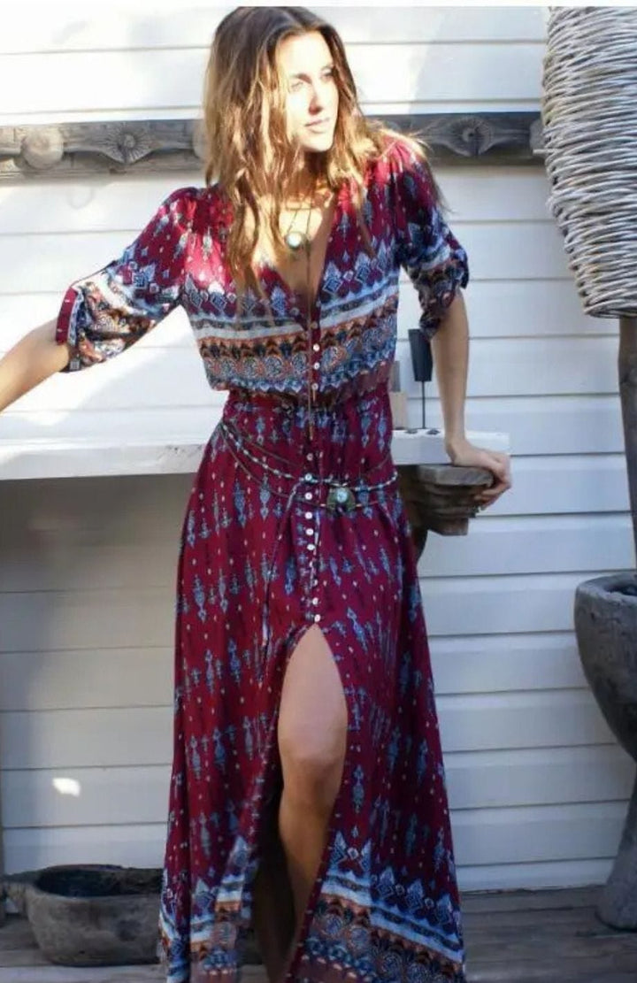 Robe Longue Bohème Hippie Chic | Reine Rustique BORDEAUX / S