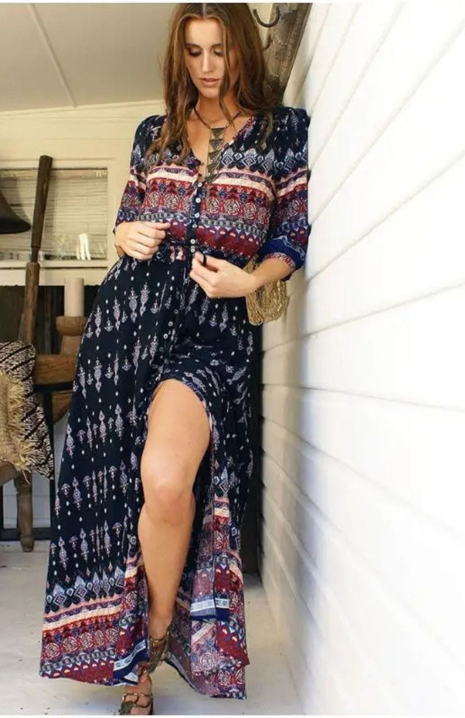 Robe Longue Bohème Hippie Chic | Reine Rustique NOIR / S