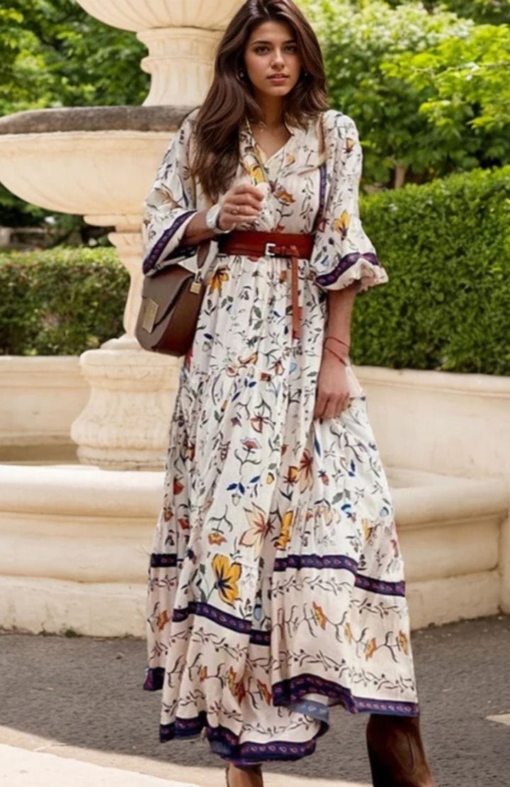 Robe Longue Bohème Italienne | Reine Rustique FLEURIE / S