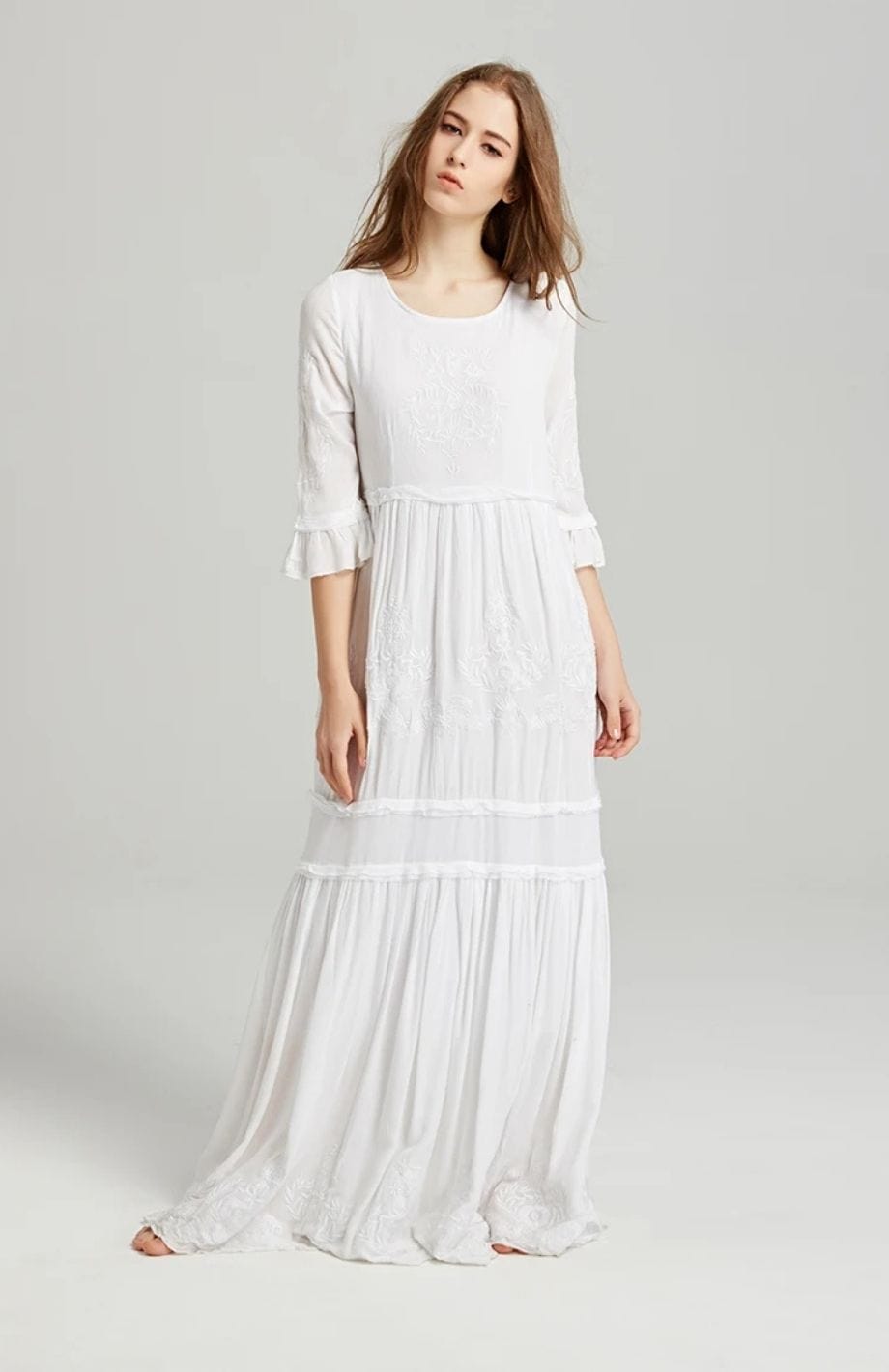 Robe Longue Bohème | Reine Rustique BLANC / S