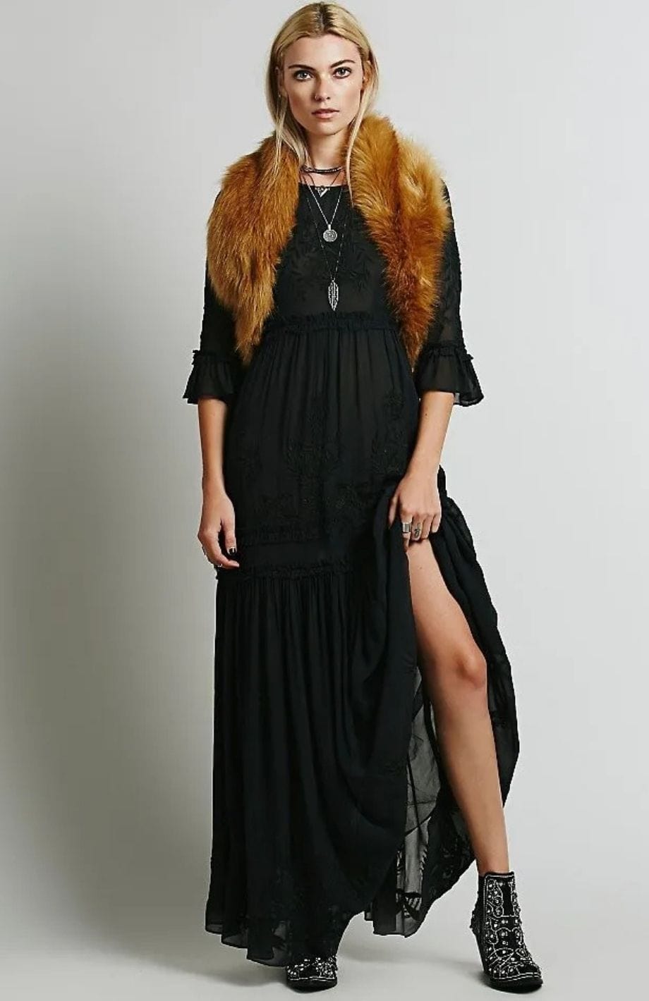 Robe Longue Bohème | Reine Rustique NOIR / S