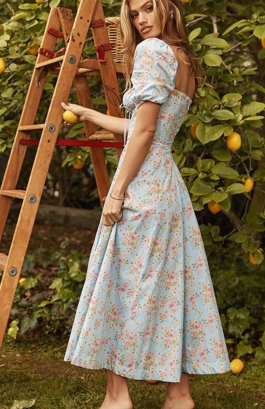 Robe Longue Champêtre Chic | Reine Rustique BLEU CIEL / XS