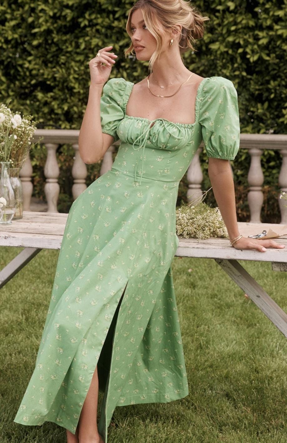 Robe Longue Champêtre Chic | Reine Rustique VERT / XS