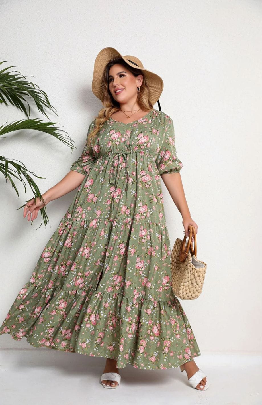 Robe Longue Champêtre Grande Taille | Reine Rustique VERT MILITAIRE / XL