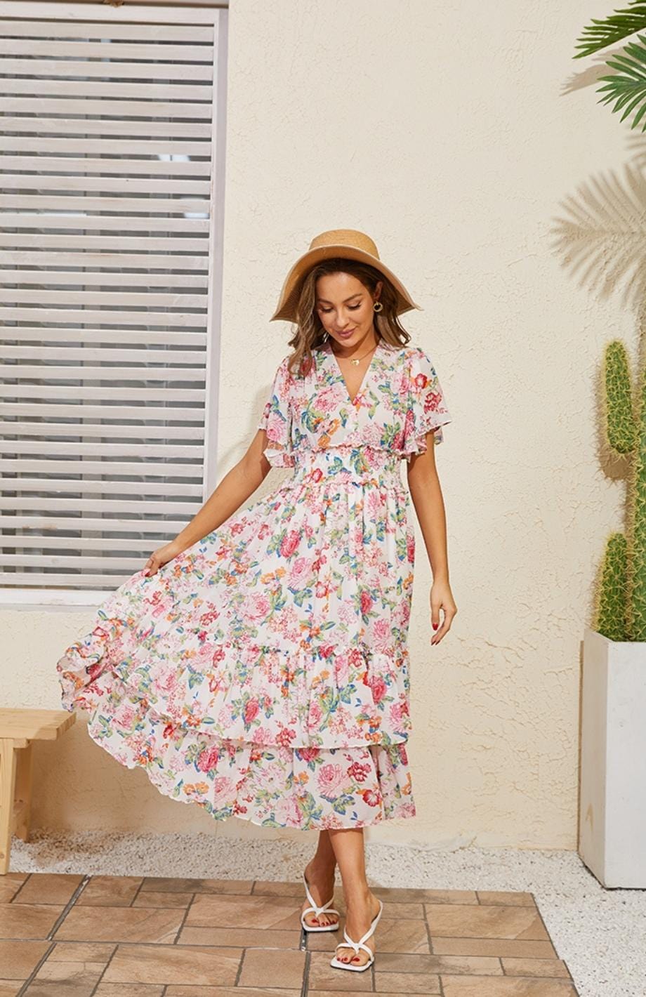 Robe Longue Rose Poudré Champêtre | Reine Rustique ROSE