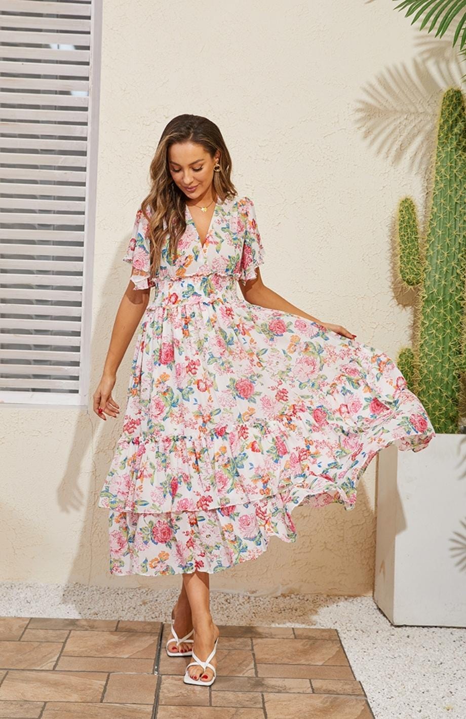 Robe Longue Rose Poudré Champêtre | Reine Rustique ROSE