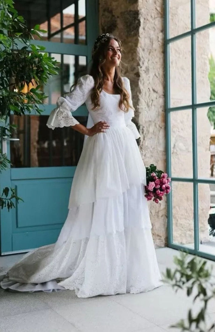 Robe Mariée Bohème Manche Longue | Reine Rustique BLANC / 2