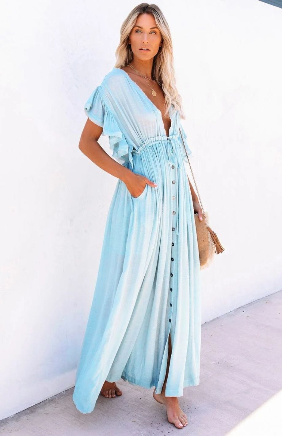 Robe Mere De La Mariée Bohème Chic BLEU CIEL / TAILLE UNIQUE