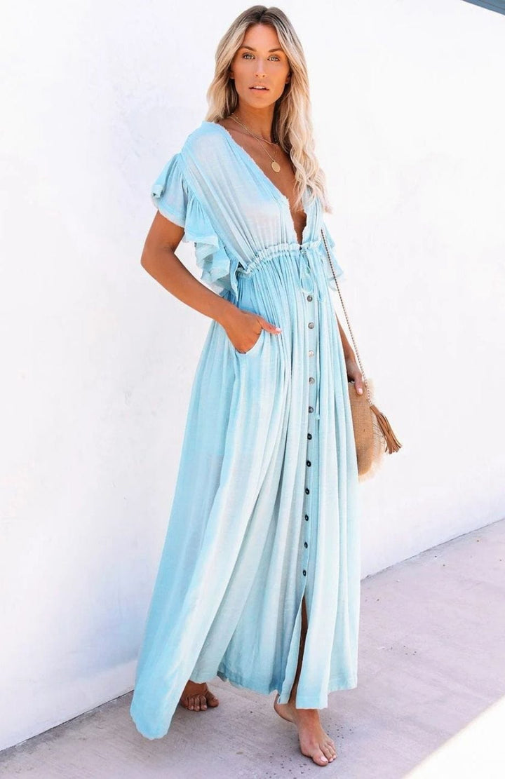 Robe Mere De La Mariée Bohème Chic BLEU CIEL / TAILLE UNIQUE