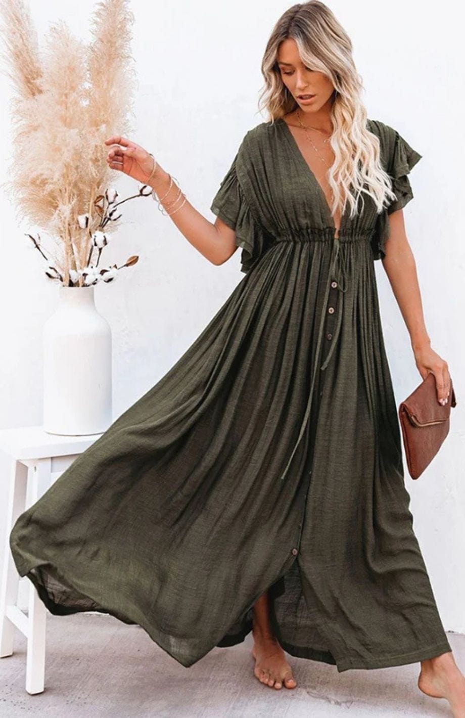 Robe Mere De La Mariée Bohème Chic VERT OLIVE / TAILLE UNIQUE