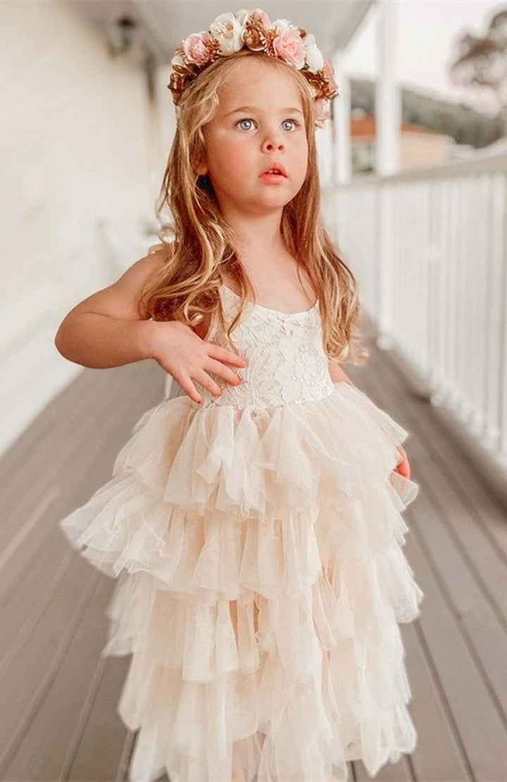 Robe Petite Fille D'honneur Champêtre | Reine Rustique BEIGE / 2 à 3 ans