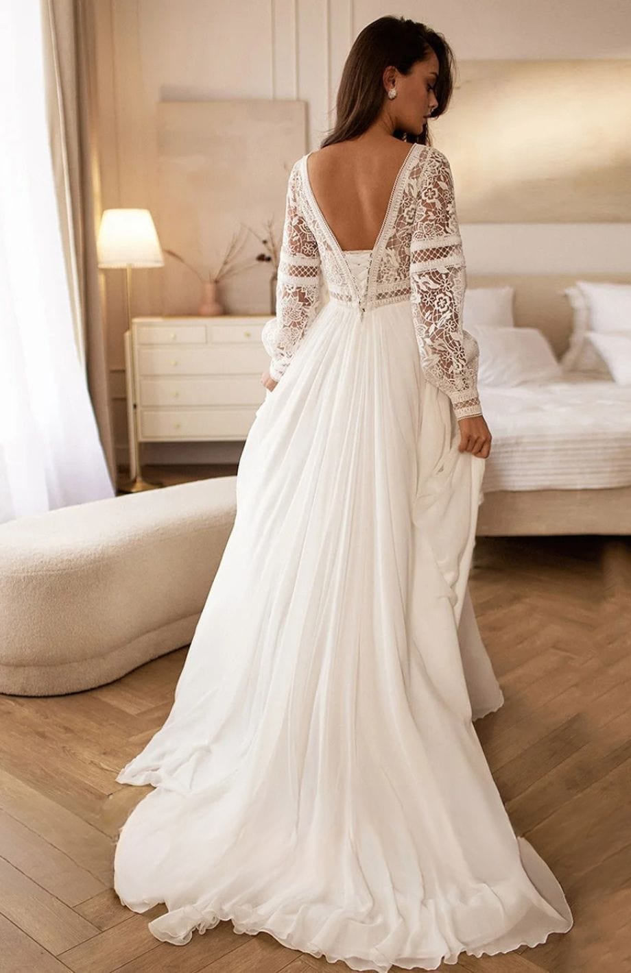 Robe Mariage Robe De Mariée Vintage Manche Longue Robe Longue