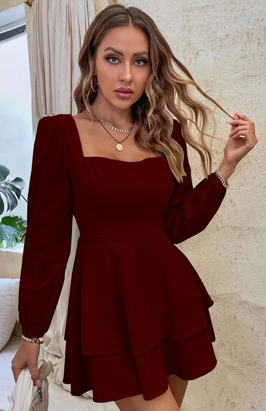 Robe Romantique Champêtre | Reine Rustique ROUGE BORDEAUX / S