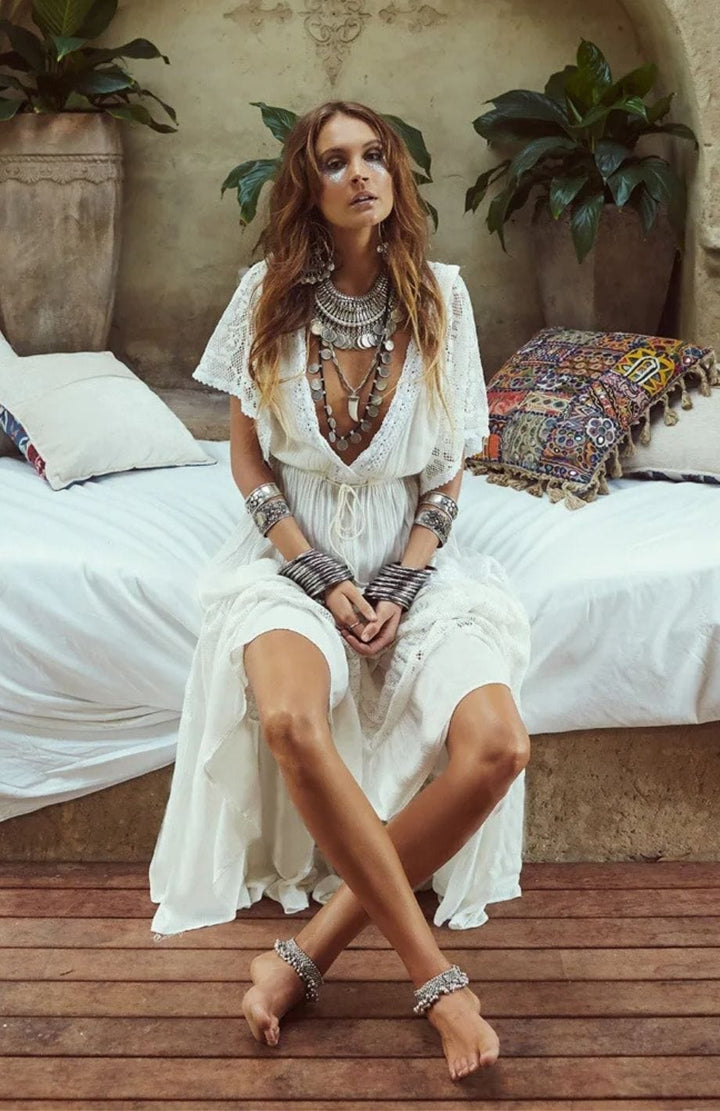 Robe Style Bohème | Reine Rustique BLANC / TAILLE UNIQUE
