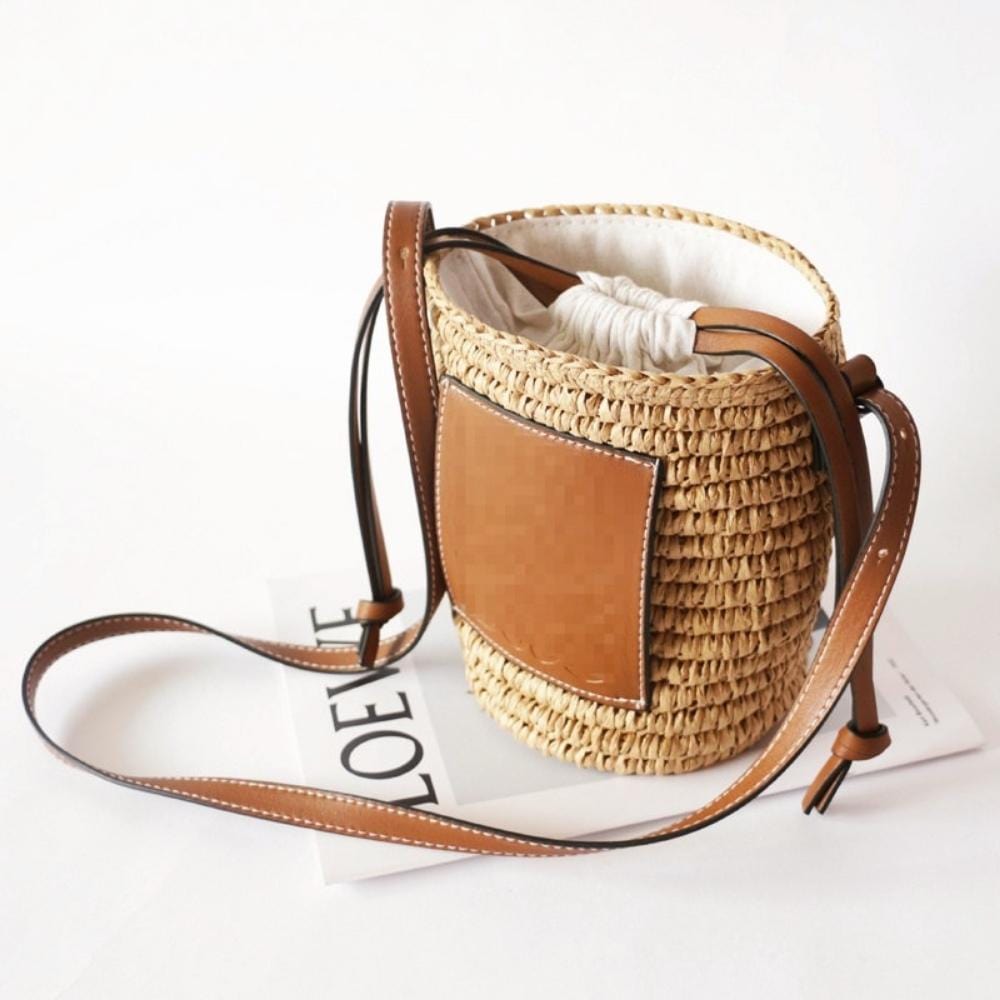 Sac A Main Chic Champêtre En Paille Sangle En Cuir | Reine Rustique BEIGE / 19x13x13 cm