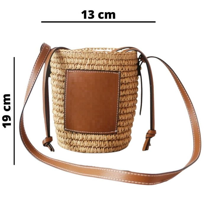 Sac A Main Chic Champêtre En Paille Sangle En Cuir | Reine Rustique BEIGE / 19x13x13 cm